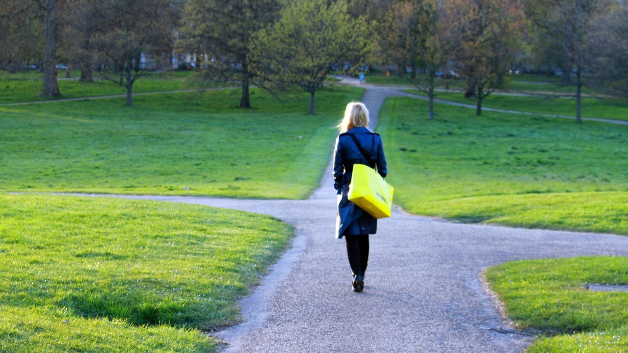 A woman walking on a path